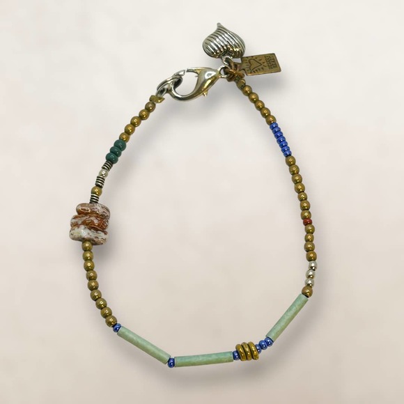 Desert Heart Multi Stone Beaded Handmade Bracelet Agate Turquoise Glass Jasper - Picture 2 of 7